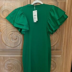Zara Vibrant Green Dress with Ruffle Sleeves